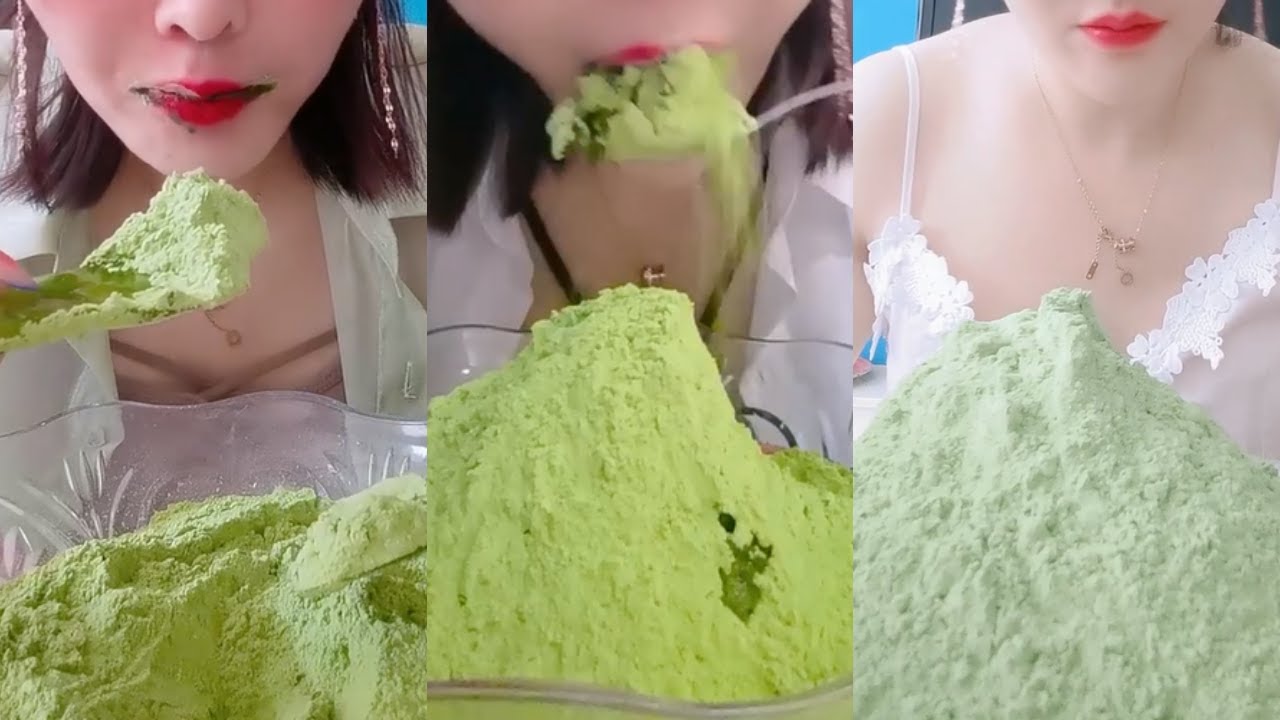 얼음먹방 HEAVY MATCHA POWDERY ICE EATING ASMR P1431💚🍵 CRUNCH ICE THIN ICE 녹차 | Матча | 抹茶
