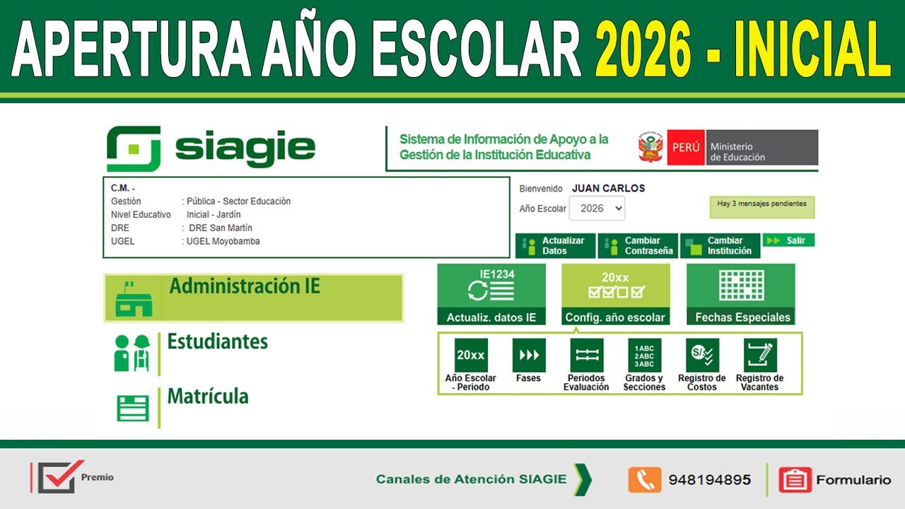 Configuración del Año Escolar 2026 – NIVEL INICIAL – SIAGIE