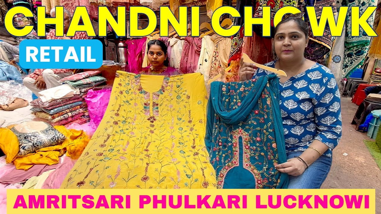 Latest Cotton, Georgette Lucknowi Phulkari Suit & Saree | Kucha Kabil Attar Chandni Chowk Market 😍