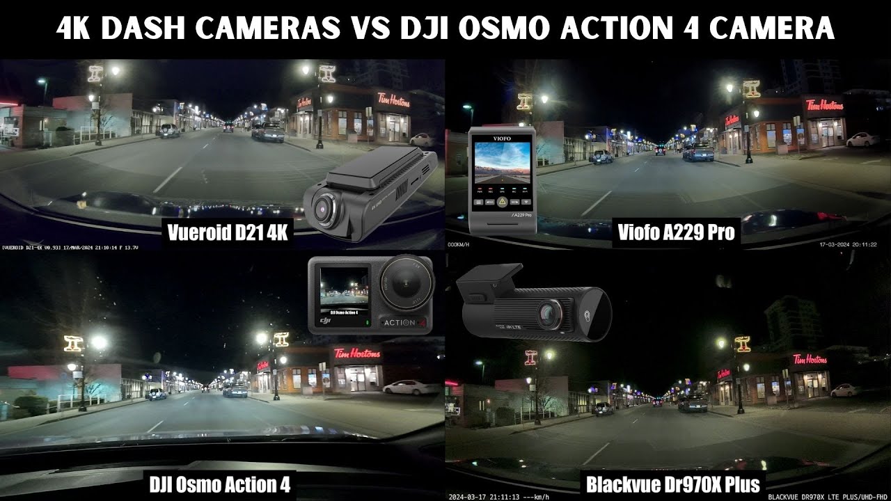 4K Dash Cameras vs DJI Osmo Action 4 Camera Driving at night