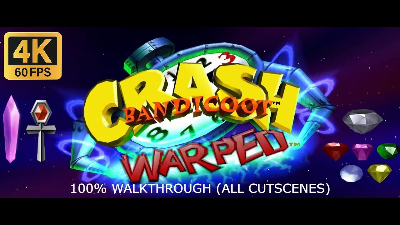Crash Bandicoot 3: Warped (PS1) 105% walkthrough (All crystals, gems & platinum relics) 4K 60FPS