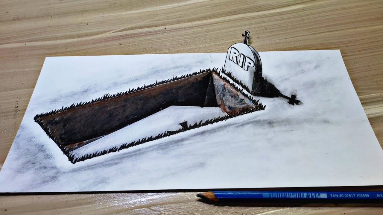 How to Draw a 3D Grave Hole and Coffin 3D Trick Art