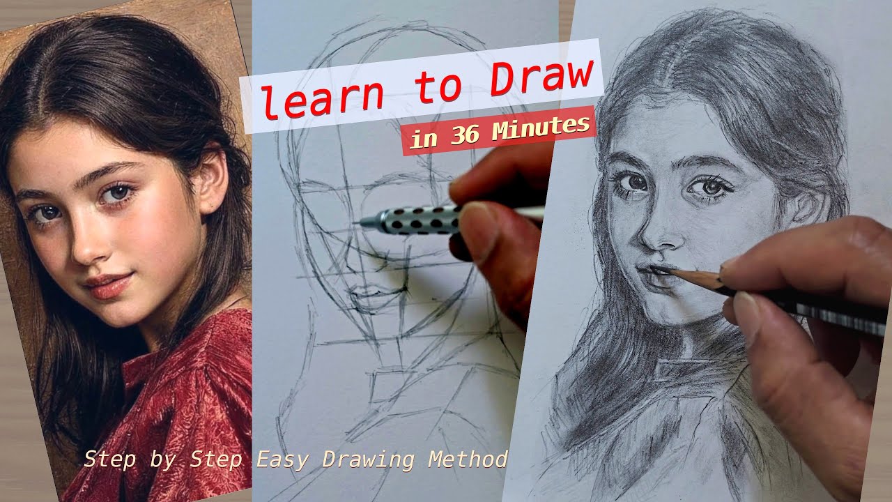Learn to Draw  Realistic portrait  in 36 Minutes Using Loomis Method/Drawing Tutorial For beginners.