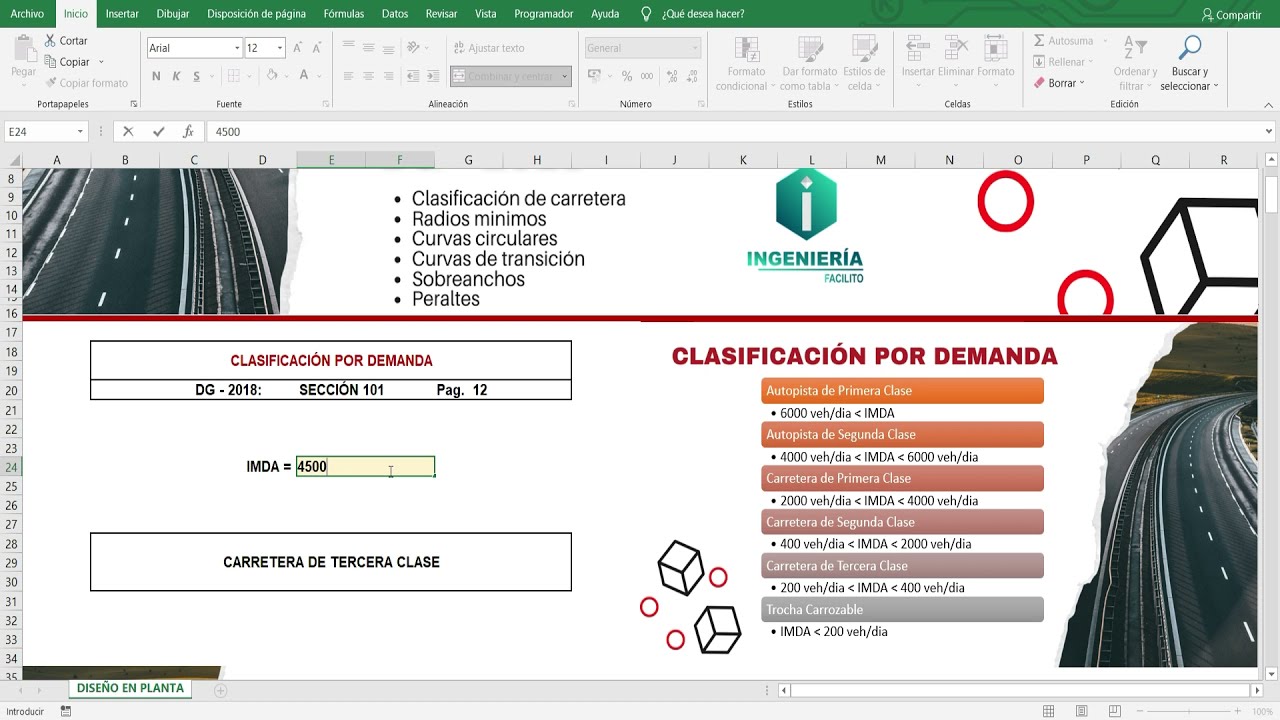 Exel para Dise&ntilde;o Geom&eacute;trico de curvas horizontales DG-2018
