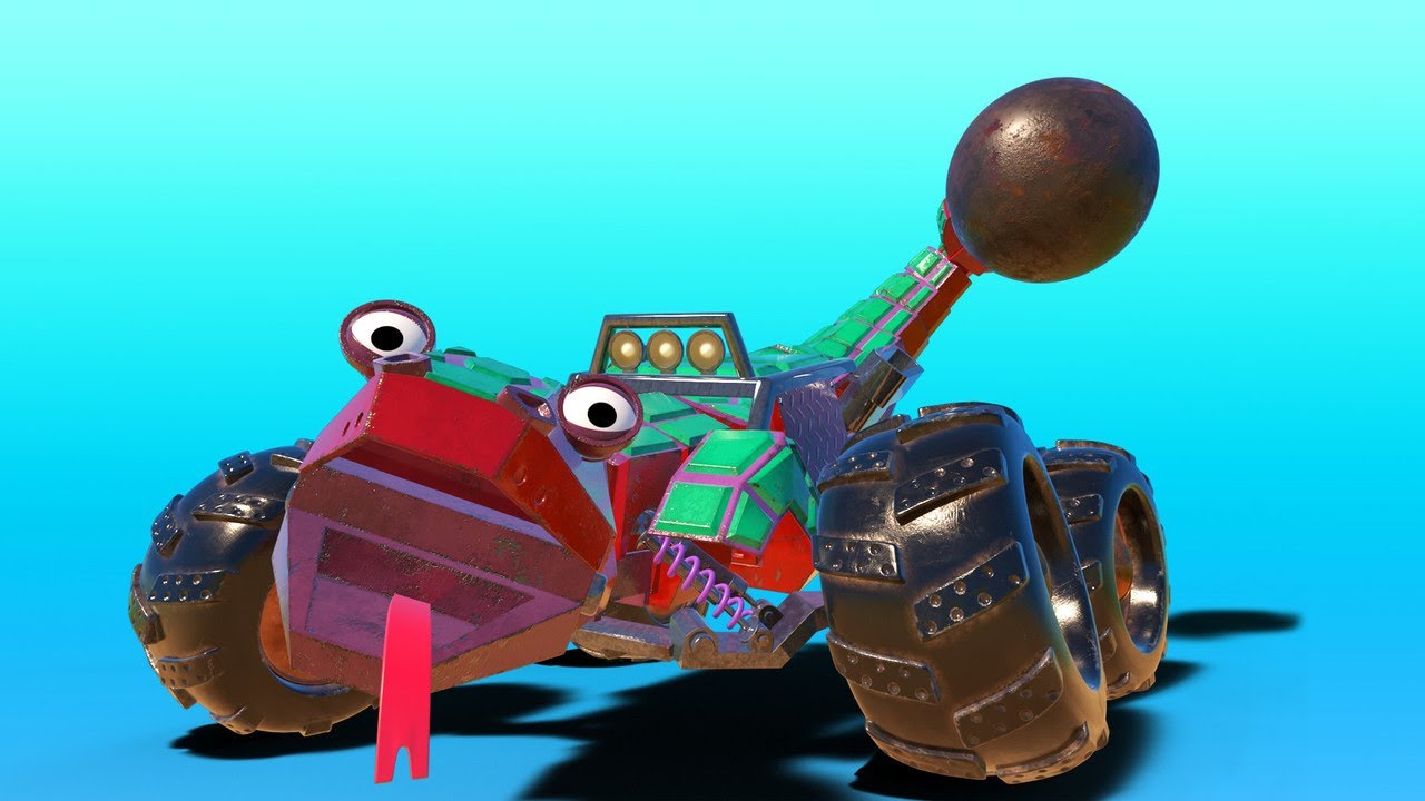 The Wrecking Ball Lizard is full of mud and needs a bath!  - Cartoons for kids with trucks & animals