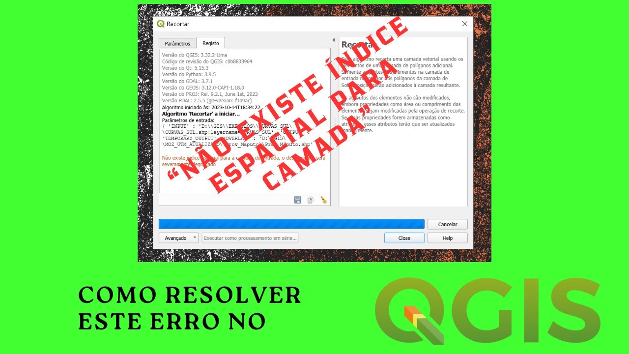 Índice espacial no QGIS, como resolver este erro