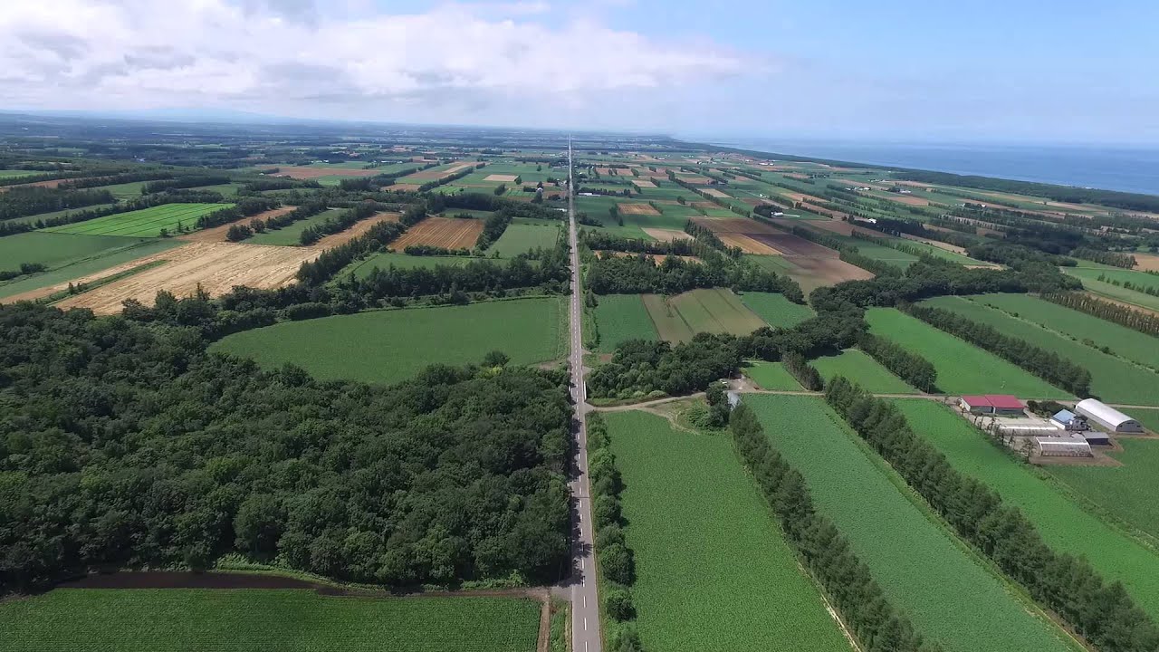 北海道斜里町　天に続く道　空撮