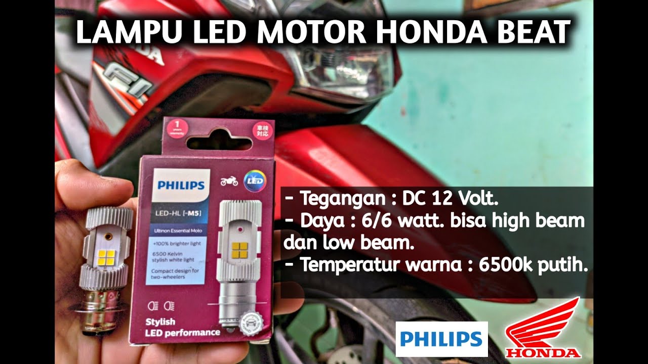 Lampu Motor Honda Beat Philips LED Super Terang😱😱
