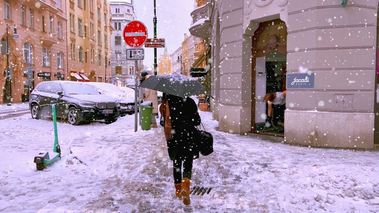 I woke up inside a SNOW GLOBE in PRAGUE ✨ Magical Walk Around Winter Town - Snowy Ambience 4K ASMR