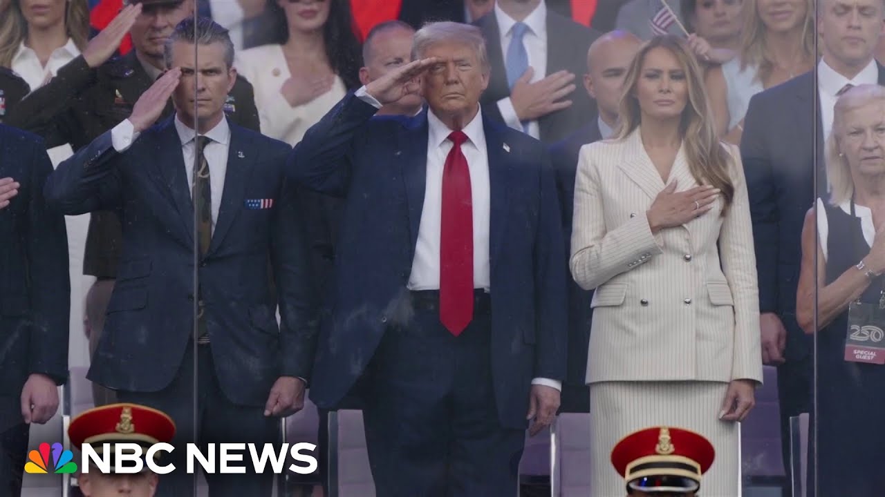 President Trump salutes during national anthem at Army parade