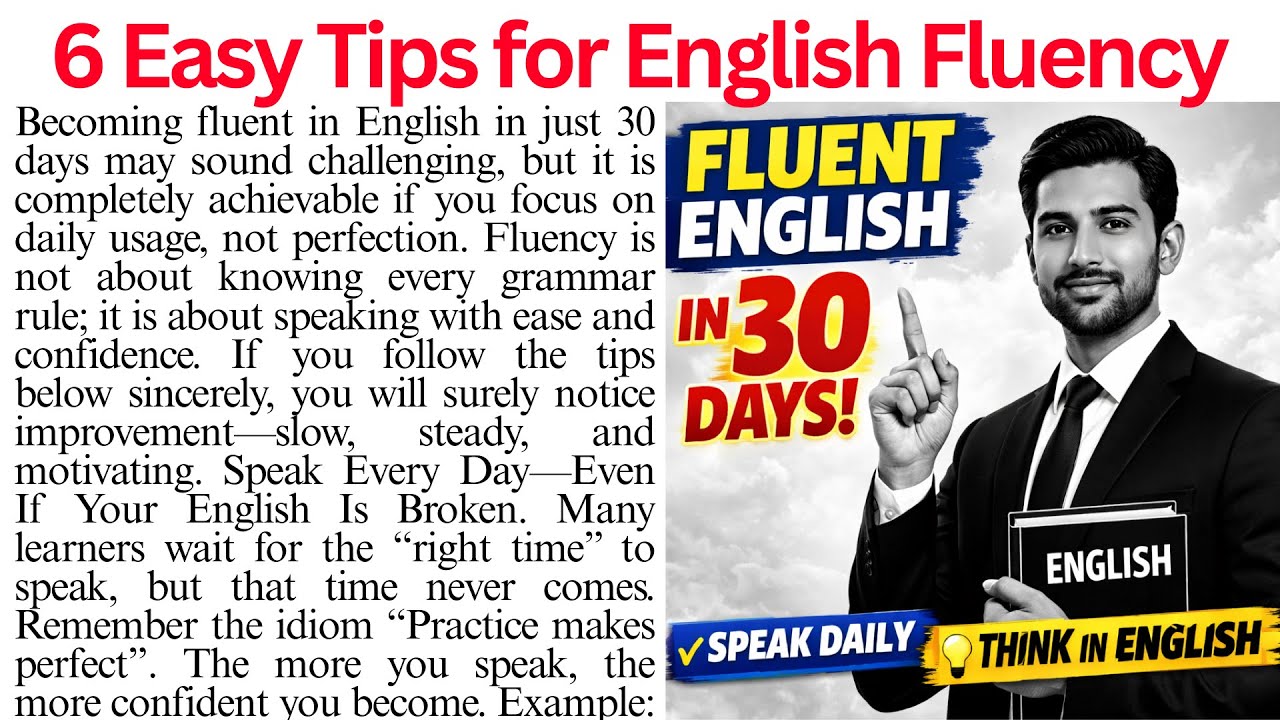How To Become Fluent in English in 30 Days | Speak English Fluently | Reading Comprehension Passage