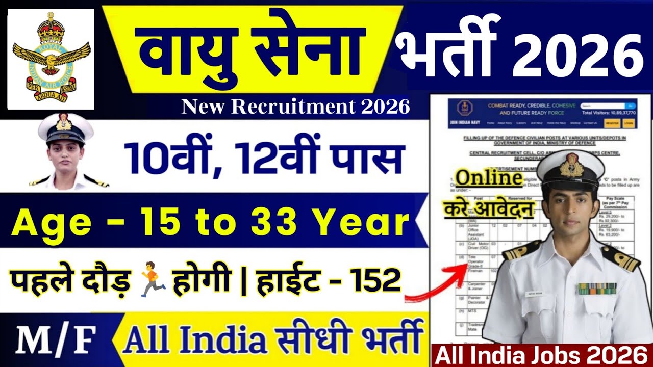 Airforce New Vacancy 2026 | Agniveer VayuSena Intake 2026 Recruitment |Agniveer Airforce Bharti 2026