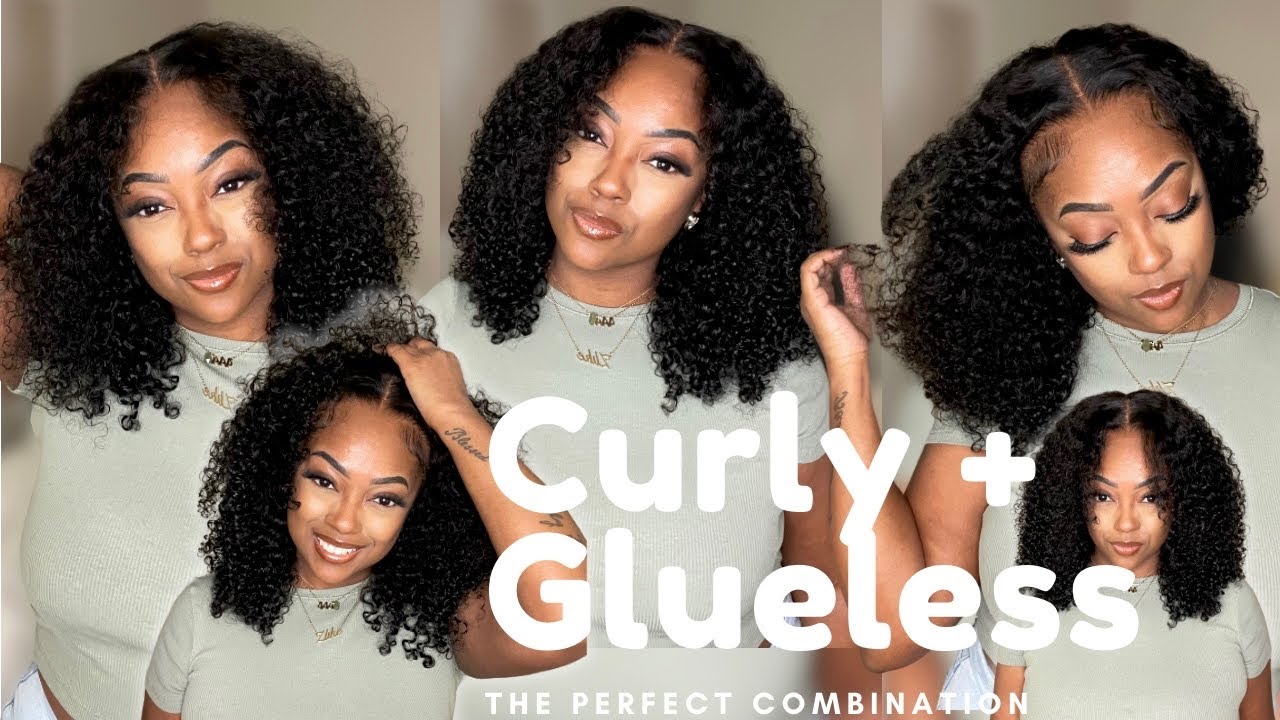 Effortless & Glueless Curly 7X4 closure bob wig install ft. West Kiss hair