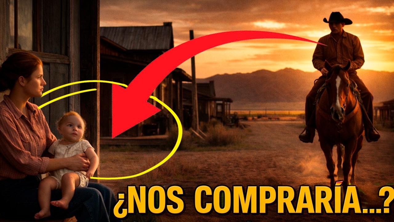 ¿Puedes comprarnos, señor? La joven sostenía un bebé y el vaquero solitario la observaba