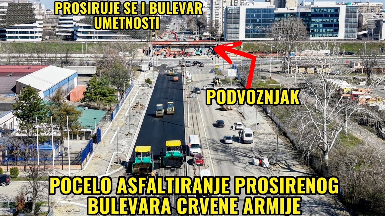 POCELO ASFALTIRANJE PRVOG DELA BUL.CRVENE ARMIJE RADI SE I BUL.UMETNOSTI UZ PROBIJANJE PODVOZNJAKA
