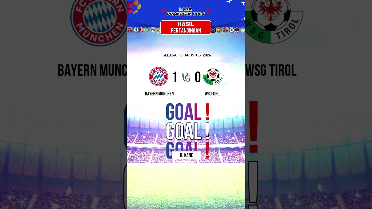 HASIL LAGA TUR PRAMUSIM 2024   | BAYERN MUNCHEN 3 VS 0 WSG TIROL |  SELASA, 13 AGUSTUS 2024 #shorts