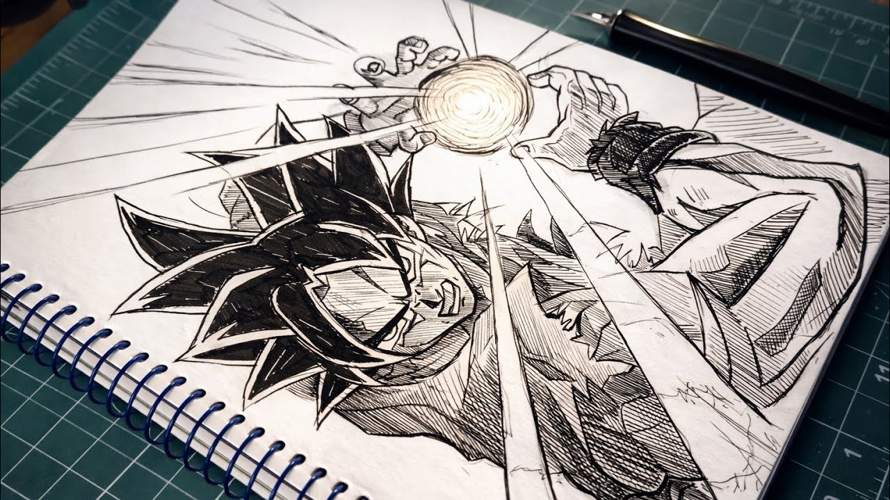 How to Draw Goku Ultra Instinct | Ink Drawing ASMR | No Talking Anime Art