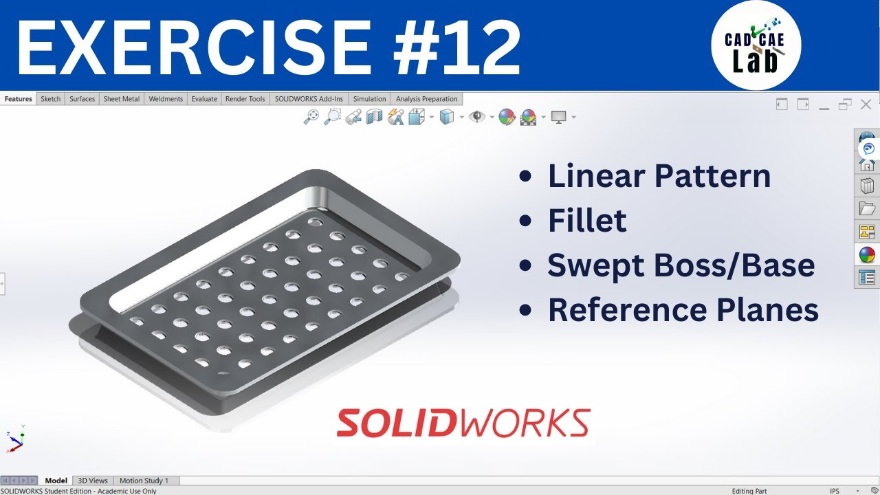 Linear Pattern Feature | Container Exercise | SolidWorks for Beginners | Exercise Series