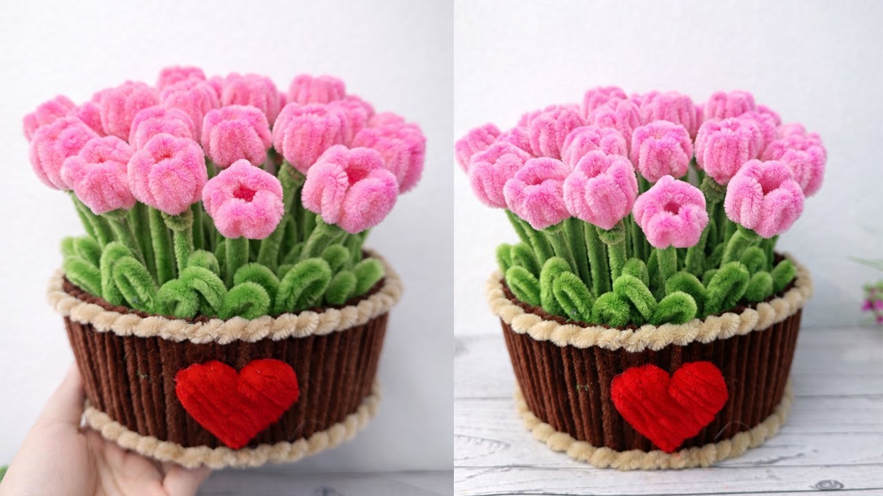DIY Flower💝Mini Tulip Pot very beautiful and easy to make with Pipe Cleaner💝 Pipe Cleaner Crafts