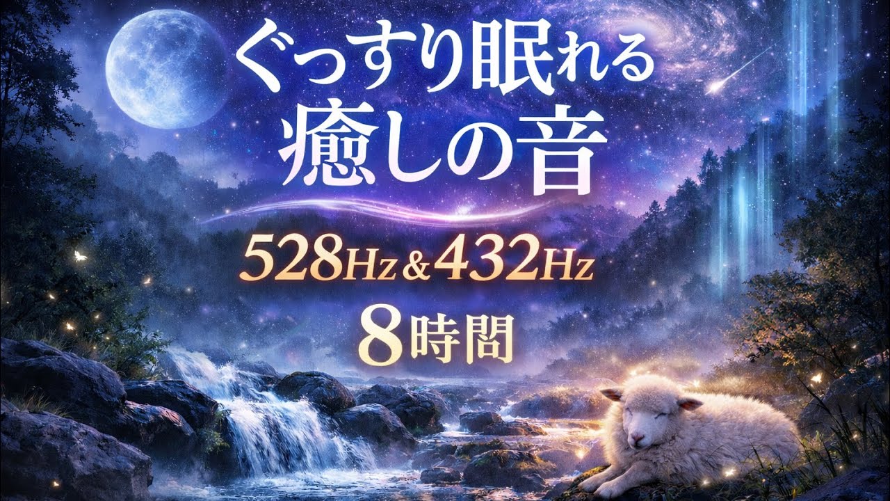 【8時間】深い眠りへ導く癒しの音｜月明かりの夜と癒しの音楽｜睡眠導入BGM