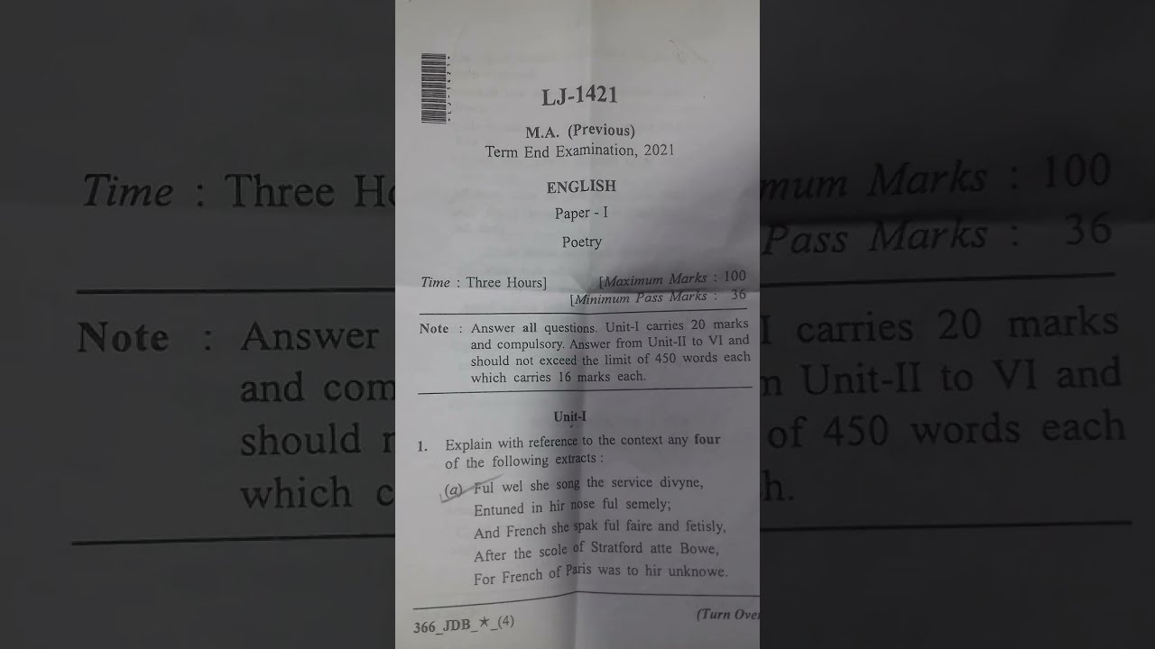 MA (previous)year English paper poetry 2021  #MA Ravi Shankar shukla university  English poetry