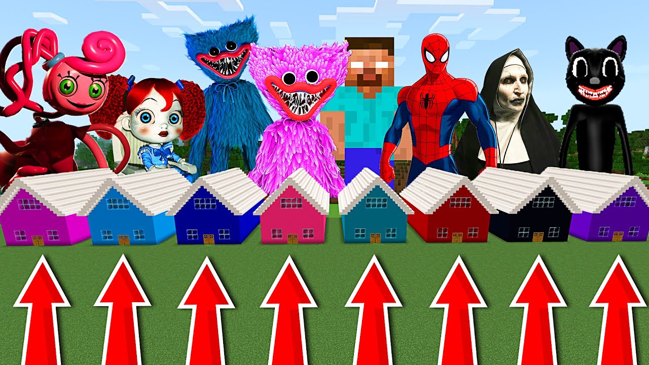 8 CASE în MINECRAFT ! Care e CORECT ? (Mommy Long Legs, Papusa Poppy, Herobrine, Huggy Wuggy)