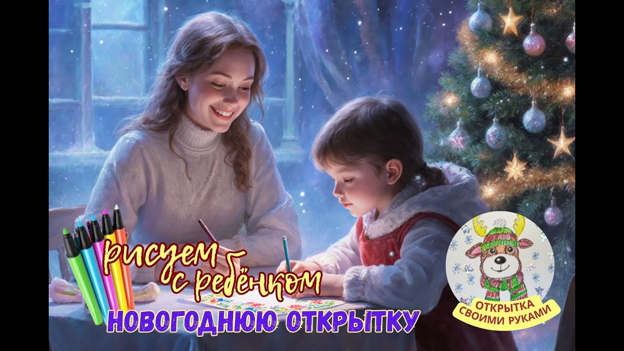 Новогодняя открытка олень | Новогодняя открытка своими руками