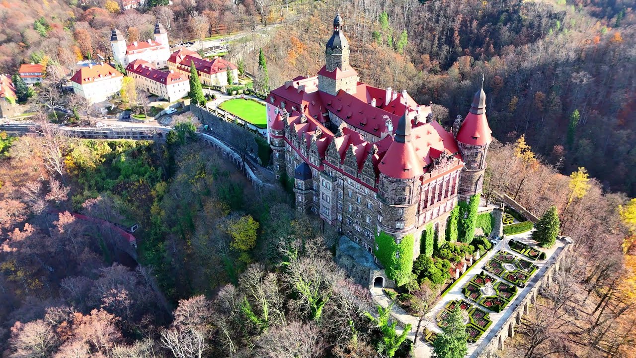 Zamek Książ Schloss Fürstenstein Książański Park Krajobrazowy (Poland) Drone 4K