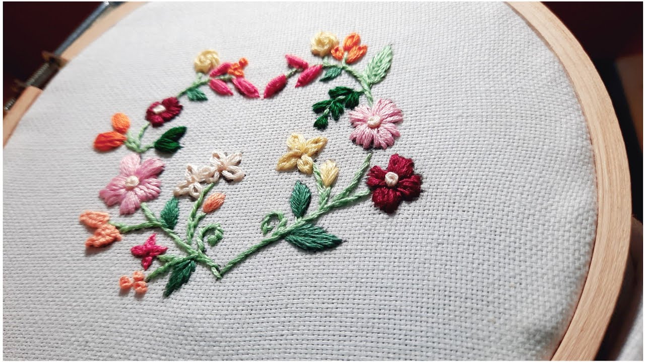 Vibrant heart-shaped embroidery design   || Hand embroidery || needlework 