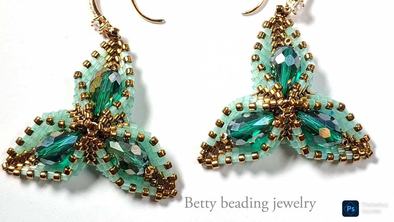 Three corners beaded Earring  with crystal elegant and easy to make for beginners,beading tutorial