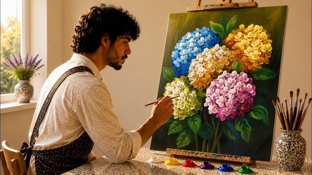 Beautiful Colorful Hydrangea Acrylic Painting | Easy Acrylic Flower Painting Tutorial #207