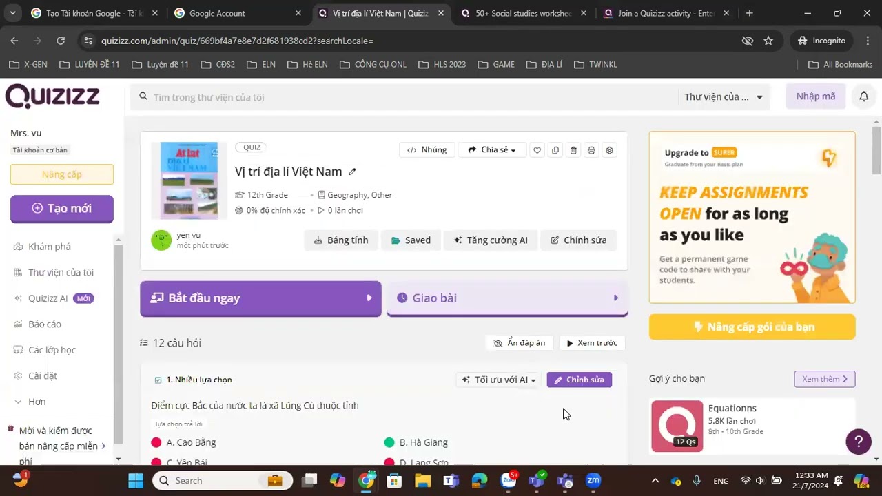 HƯỚNG DẪN SỬ DỤNG QUIZIZZ AI