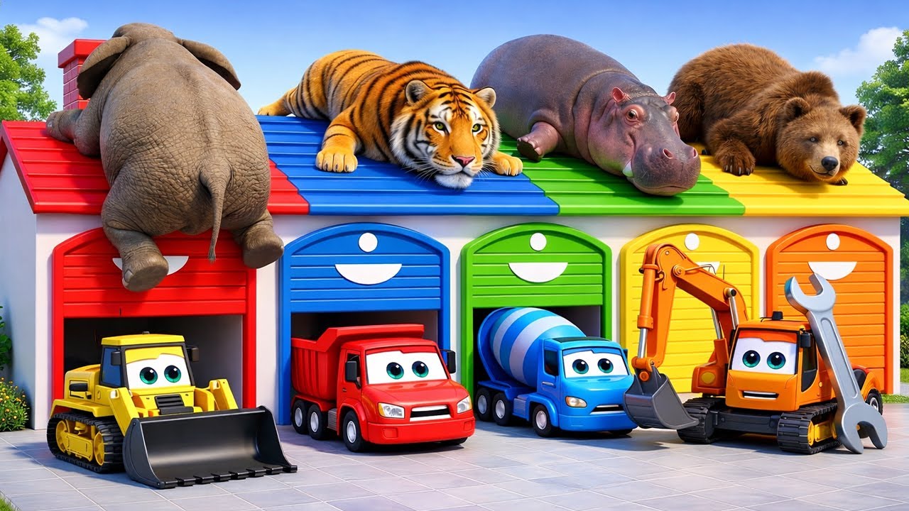 Long Slide Game With Elephant Gorilla Buffalo Hippopotamus Tiger - 3d Animal Game - Funny 3d Animals