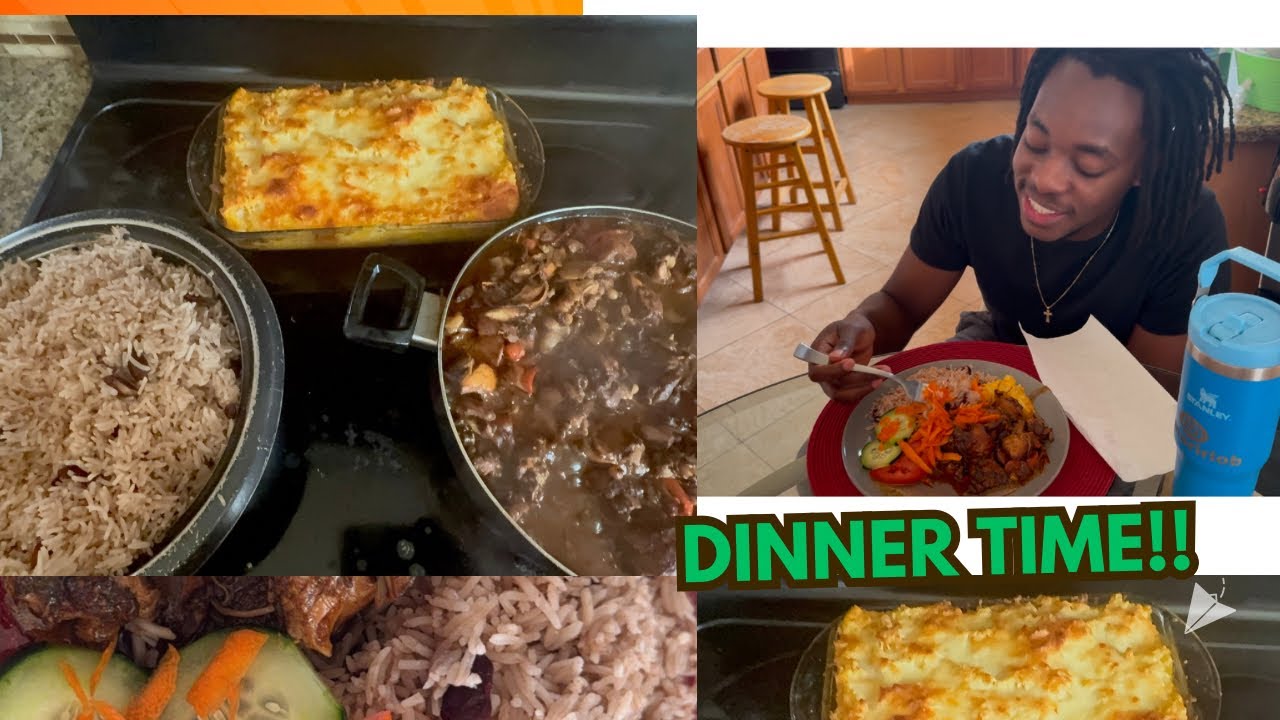 Cheesy Macaroni Potato Pie & Brown Stew Chicken