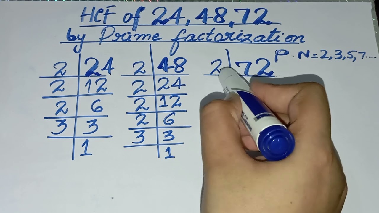 Hcf of 24 48 72 | by prime factorization | 24 48 72 ka hcf | in Urdu/Hindi |