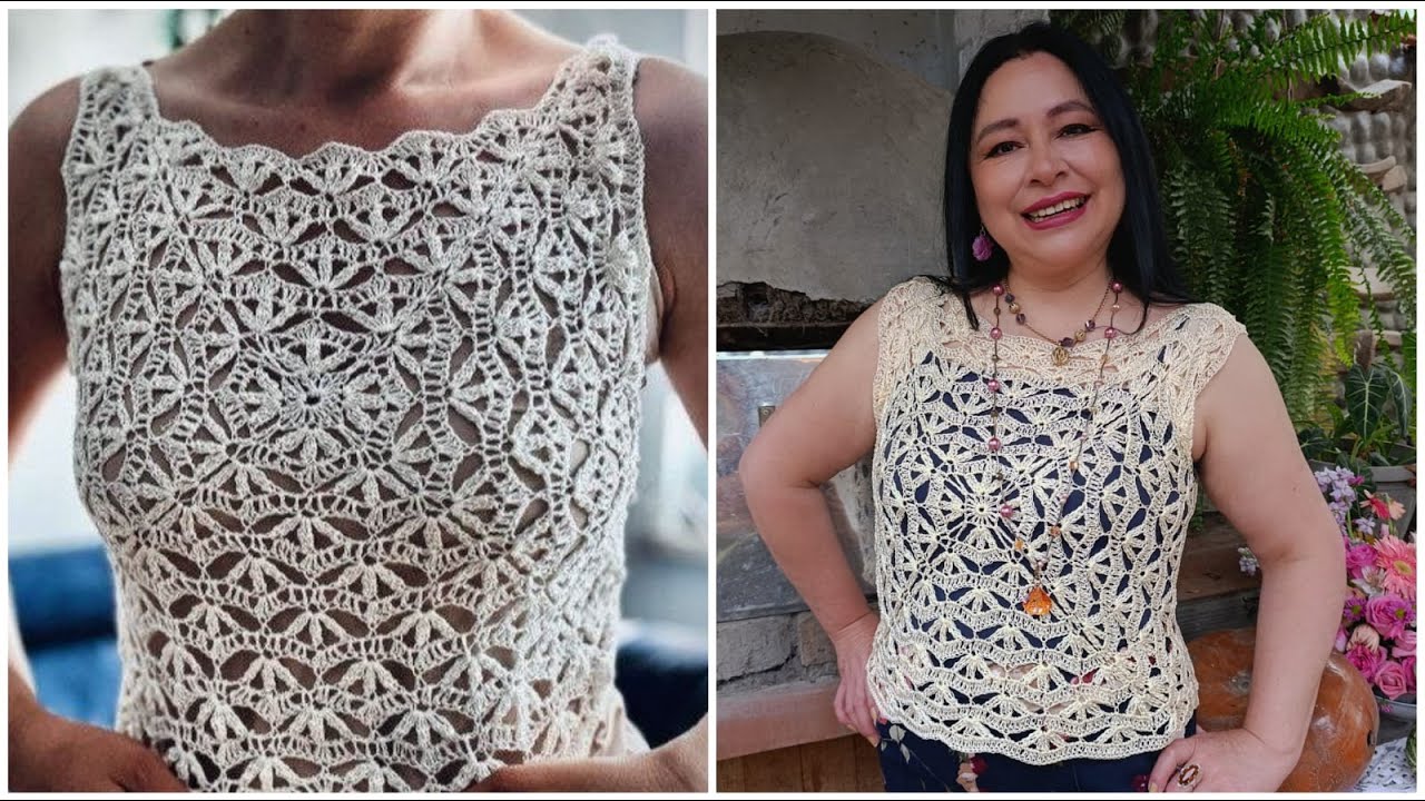 ¿Cómo tejer una blusa - top a Crochet? PERLITA. En todas las tallas, MUY FÁCIL.