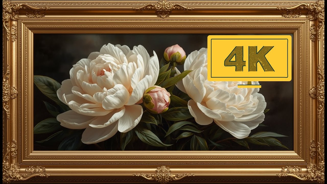 4K TV WALLPAPER White Peony Blossom Painting | Classic Floral Fine Art
