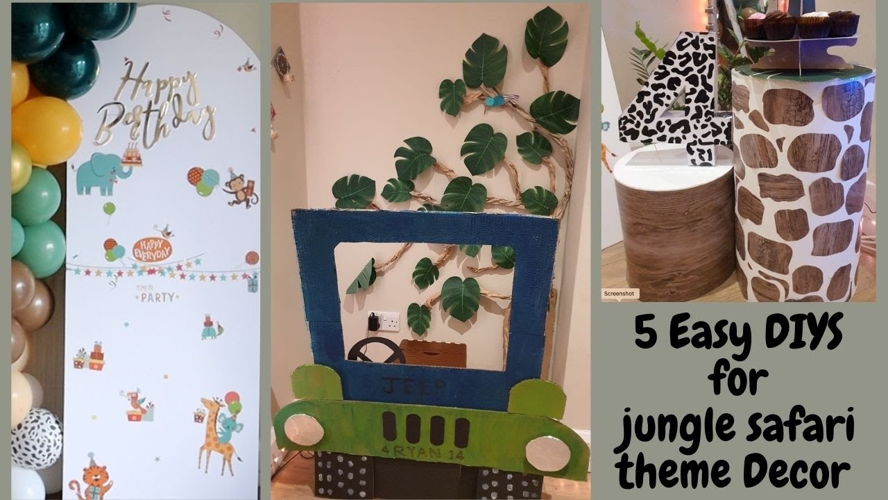 5 DIYs For Jungle Theme Birthday Decoration/Jungle Decorations Ideas For Birthday/Jungle Party Decor