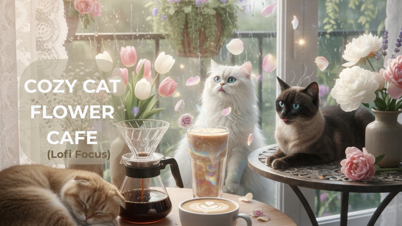 Rainy Afternoon in the Flower Shop with Cats 🌧️🌷 | Chill Lofi for Deep Relaxation (Ghibli Aesthetic)