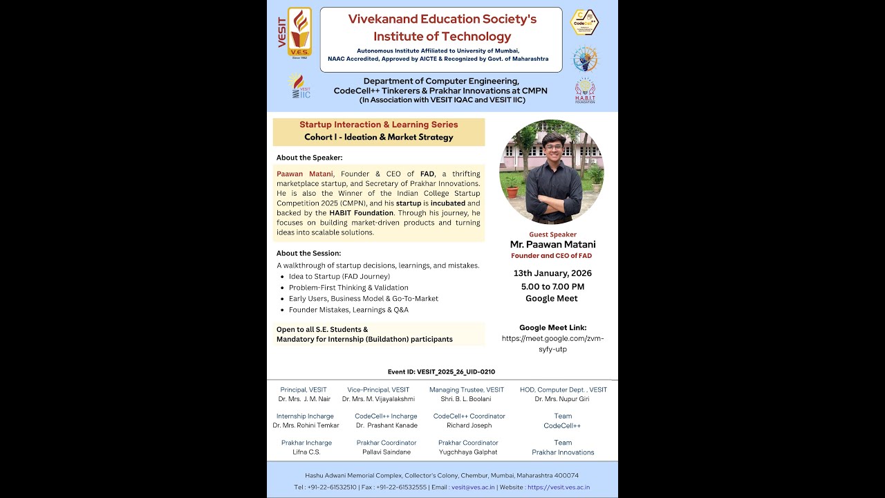 Startup Interaction & Learning Series – Cohort I | Ideation & Market Strategy | 13-01-2026