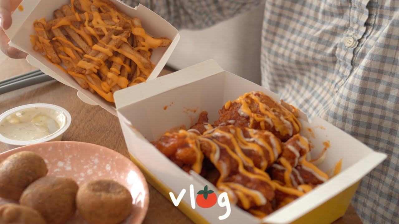 집밥 지분율 80%인데 엥겔지수 폭팔하는 브이로그 / 맘스터치 핫치즈빅싸이순살 / 찜닭, 잡채밥 / 송도 베이커리율교