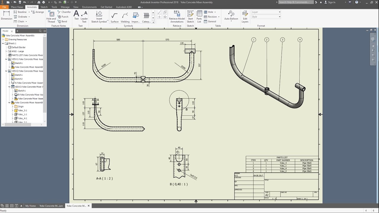 INVENTOR 2018 - YOKE - DRAWING - CONCRETE MIXER