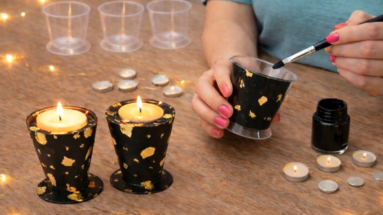 Turn plastic cups into a Candle holder! Dly plastic glass craft ideas | Upcycling, Lamp