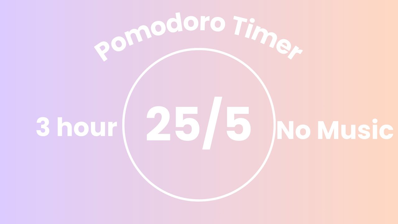 3 Hour Pomodoro Timer (25/5) | No Music | Pastel Lavender & Peach Aesthetic