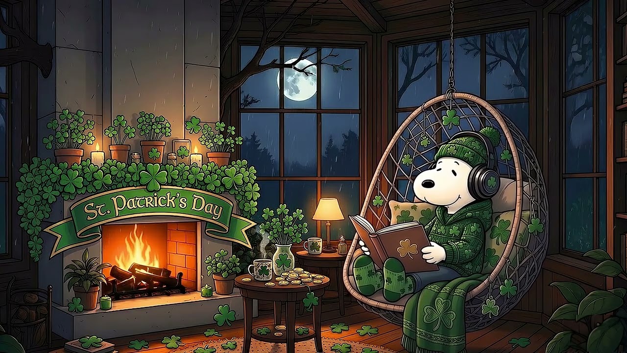 Snoopy St. Patrick’s Day Reading Time | Cozy Rain Lofi Beats for Study & Relax