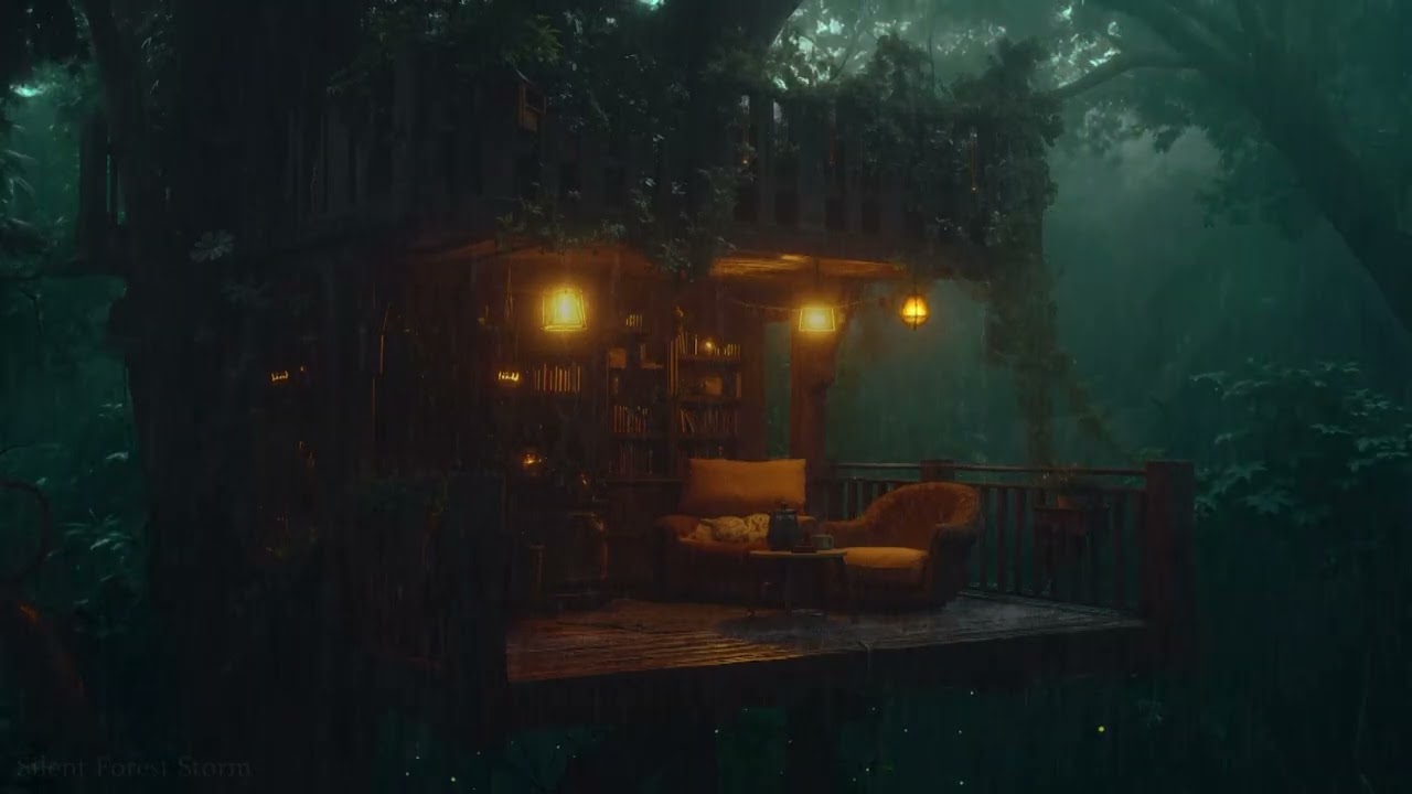 Sleep to Rain & Thunder ⛈️ Quiet Forest Hill Outside | Cozy Dark Room for Deep Rest