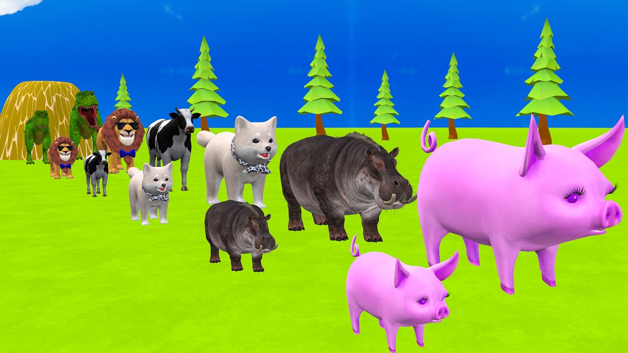Long Slide Game with Cow Elephant Gorilla Hippopotamus Tiger 3d Animal Game Funny 3d Animals