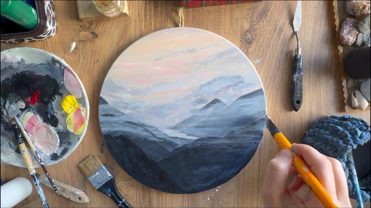 Painting Misty Mountains at Sunset &mdash; Soft Pastel Landscape in Real Time