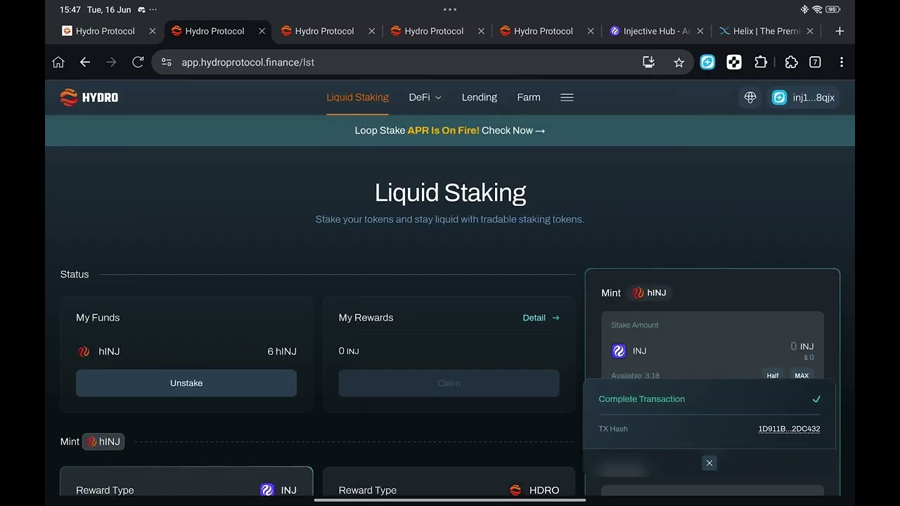 How to stake Your Injective token using Hydro Finance 