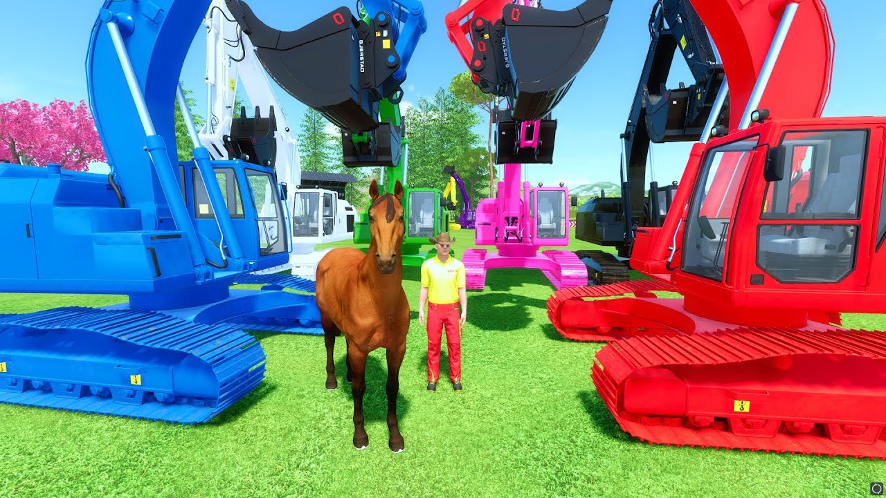 Kolorowe Koparki Maszyny Budowlane | Colorful Excavators & Transporting - Farming Simulator 22
